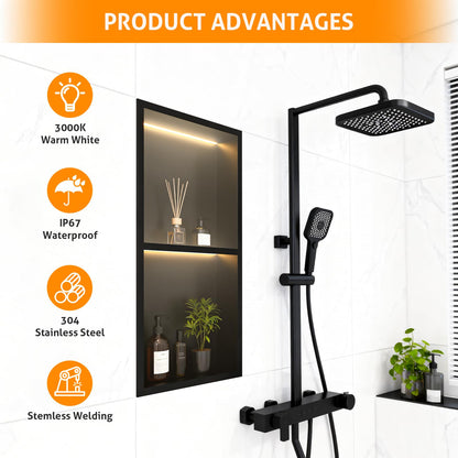 WICHEMI Shower Niche No Tile Needed for Bathroom Storage, Shower Niche LED Lights Waterproof Recessed Wall Niche 12" X 24" Double Shelves 304 Stainless Steel Bathroom Niche for Shower Wall