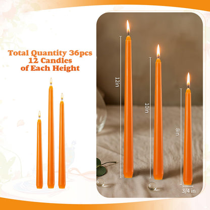 MTLEE Taper Candles 8/10/12 Multi Height Unscented Taper Candles 8 Burn Hours for Dinner Decorative Home Decoration Fall Thanksgiving Wedding Party Candlesticks(Orange,36)