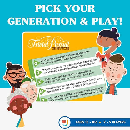 Joy for All Trivial Pursuit Generations - Trivia for Seniors - Cognitive Thinking Game - Big Easy to Read Cards for Low Vision - Fill-in-the-Blank Trivia Cards - Memory Board Game Activity for Elderly