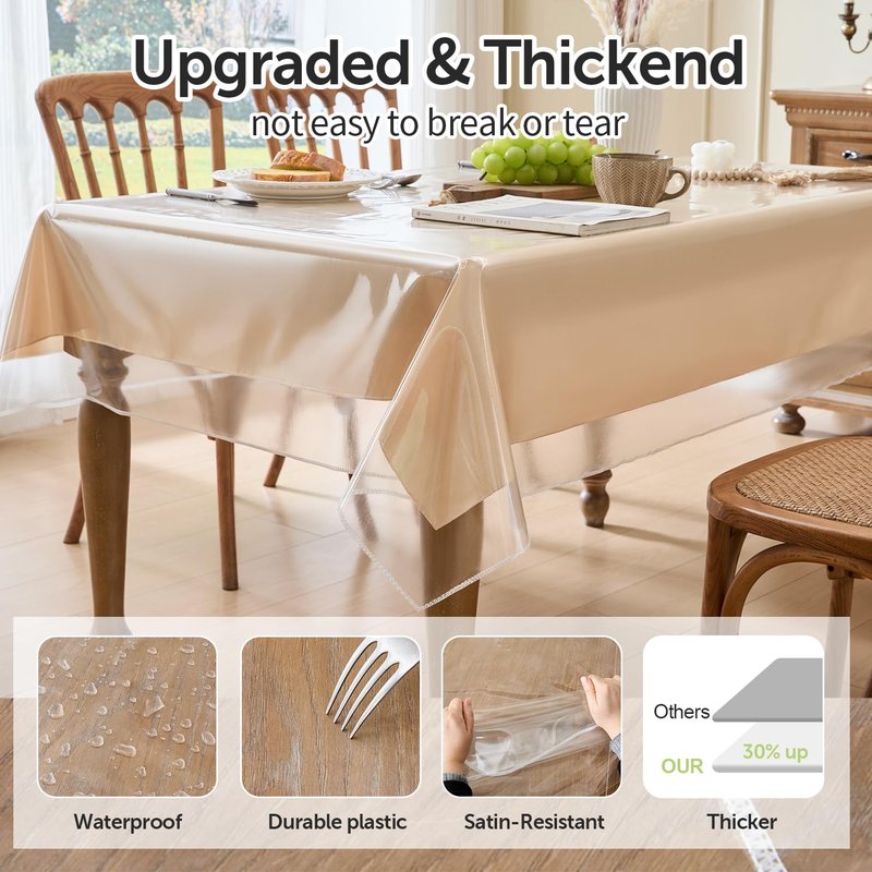 Spring rain Clear Table Cover Protector 54 x 78 Inch, PVC Plastic Tablecloth, Waterproof Oil Spill Proof Stain Resistant & Wipeable, Rectangle Vinyl Tablecloth for Desk Coffee Dining Room Table