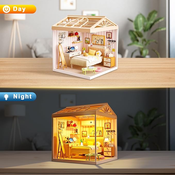 DIY Miniature House Kit Gift for Teens Mini Dollhouse with Roof &amp Dust Covers Light Furniture Creative Crafts for Adults for Mini Figures &amp Christmas Decor Gift Idea