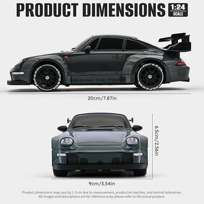 RC Drift Car1:24 Scale Remote Control Car 2.4GHz 20KM/H 4WD High Speed RC Cars for Kids with LED Light Two BatteriesDrifting TiresRacing Vehicle Toy for Adults Boys Girls Gray