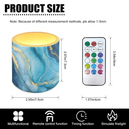 Cozeyat Blue Marble LED Candles Set of 4 Battery Powered Flameless with Remote Timer Waterproof Flickering Pillar Candles for Home Patio Garden