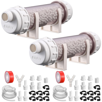Lounsweer 2 Pcs Condensate Neutralizer Kit with 925g Ceramic Balls, Transparent Tube with Complete Fittings, Wall-Mount Clamps, PVC Tubing PTFE Tape, etc. for HVAC Furnace & Boiler Replaceable Media