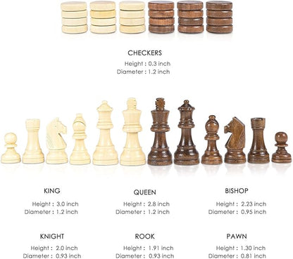 AMEROUS Magnetic Wooden Chess and Checkers Game Set 15 Inches (2 in 1) Chess Board Games 2 Extra Queens - Gift Package - Game Pieces Storage Slots Beginner Chess Set for Kids Adults