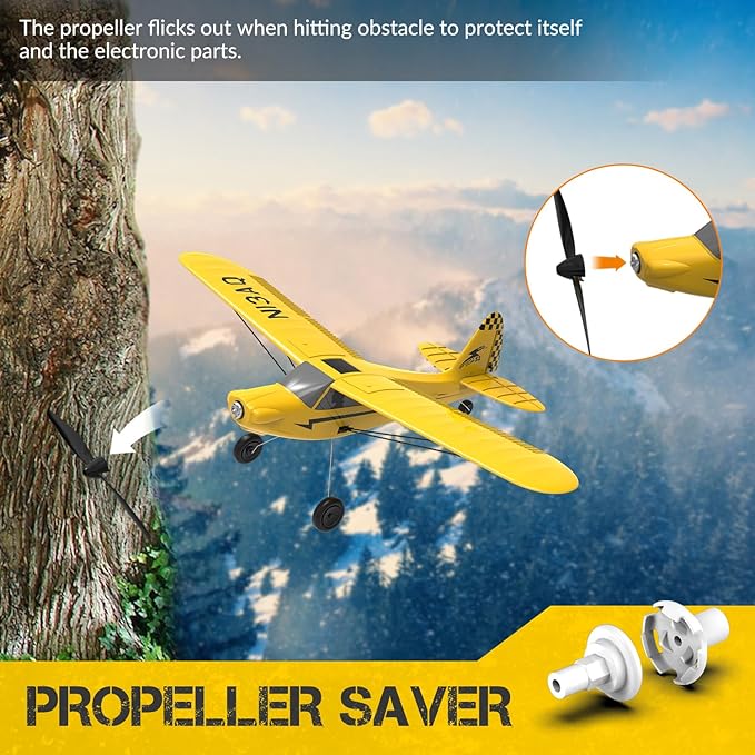 volantexrc RC Plane Trainer Sport Cub 3CH Remote Control Airplane with Prop Saver 6-Axis Gyro Stabilizer &amp 3 Modes to Fly Radio Controlled Aircraft RTF for Beginners and Adults (400mmYellow)