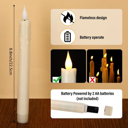 Baquler 24 Pcs 8.8 Inch Ivory Flameless Taper Candles LED Candle Sticks Battery Operated Flickering LED Candlestick Window Plastic Candle for Wedding Halloween Christmas Decor(No Battery)