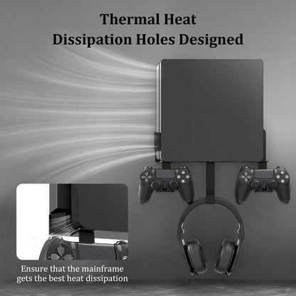 Wall Mount for PS4 Slim with Detachable 2 Controller Holder & Headphone Hanger, Metal Stealth Wall Mount Stand for Playstation 4 Slim
