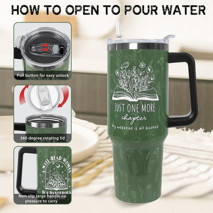 Nqhsionv Book Lovers Gifts 40oz Book Lover Tumbler with Handle and Straw Bookish Coffee Travel Mugs Insulated Cup Gifts for Women Readers,Reading,Bookish,Librarian,Books Accessories