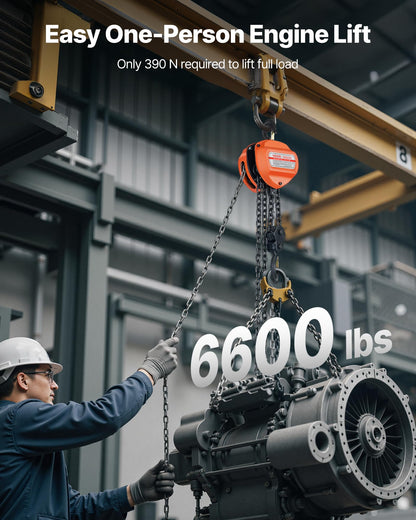 VEVOR Hand Chain Hoist, 3 Ton 6600 lbs Capacity, Manual Chain Block with Upgrade G80 Galvanized Chain, 20 ft Lifting Height, Heavy Duty Pulley Hoist for Garage Warehouse Automotive Machinery, Orange