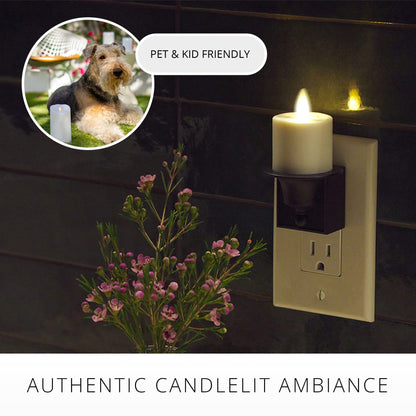 Luminara Flameless Candle Nightlight w/Dusk to Dawn Light Dark Auto Sensor, Black Wall Plug Indoor Night LED Light w/Real-Flame Effect Technology, Bathroom Bedroom Hallway, No Remote Needed