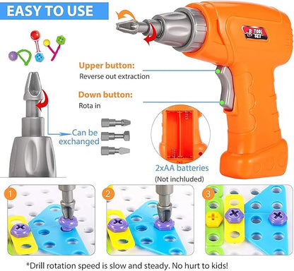 Educational Toys Building Blocks 244 Pieces Electric Screwdriver DIY Building Toys for Boys and Girls Educational Construction Building kit for Kids Ages 4 5 6 7 8 9 10 Year Old