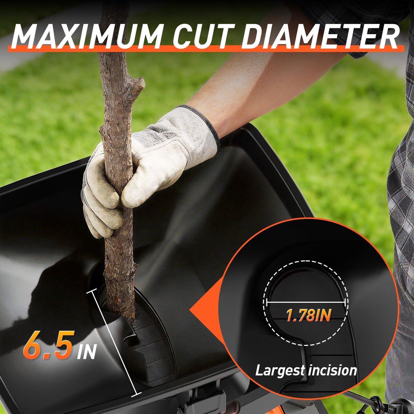 MAXLANDER 15-Amp Electric Wood Chipper Shredder, 1.75-Inch Cutting Capacity, Yard Waste Mulcher for Composting Branches & Twigs, Corded Chipper with Collection Bag