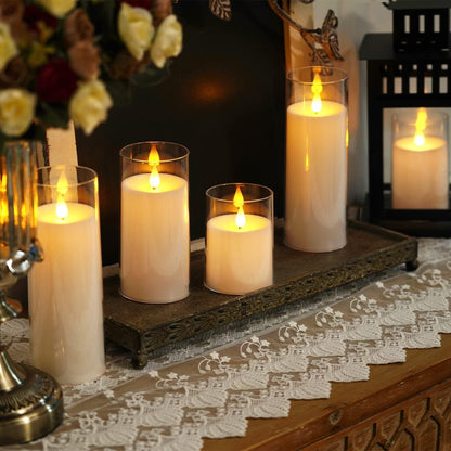 Homemory Pure White Flickering Flameless Candles, Battery Operated Acrylic LED Pillar Candles with Remote Control and Timer, Set of 9