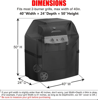Skiennix 40-Inch Waterproof Gas Grill Cover - Weather Resistant & UV Protected | Black