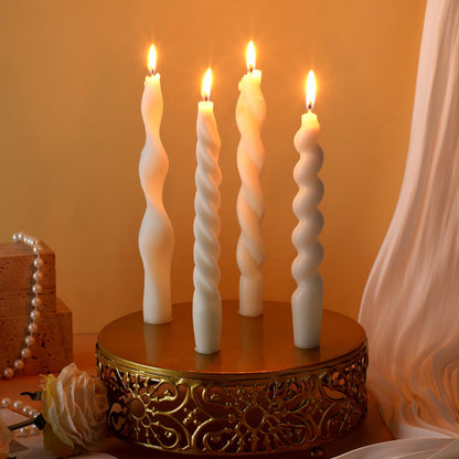 Nuanchu 4 Pcs Twisted Taper Candles Wax Unscented Smokeless Spiral Swirl Candlesticks for Wedding Holiday Dinner Party Home Decorations(7.87 Inch,Pure,White)