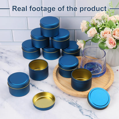 Biugaaufai 48 Pack Blue Metal Candle Tins with Lids, 4 oz Round Bulk Tin Can for DIY Candle Making and Storage