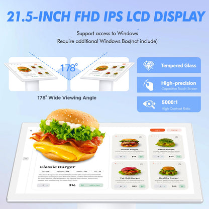 MWE 21.5 Inch Touch-screen Self Service Kiosk, Floor Standing Digital Signage Display, FHD Information Kiosk, 2 Speakers, Interactive Display for Mall Navigation/Self-Ordering/Advertising/Retail Store