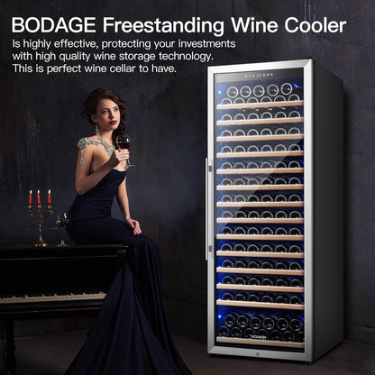 BODEGA 24 Inch Wine Cooler, 154 Bottle Large Refrigerator, Tall Freestanding Wine Fridge with Intelligent Temperature Memory & Humidity Control, Upgraded Quiet Compressor for Bedroom, Bar and Kitchen