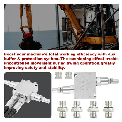 New Hydraulic Cushion Valve Kit Compatible with Mini Excavator Swivel Motor, Compatible with Most Mini Excavators & Equipment with 1/4” Hydraulic Hoses & M14×1.5 Threaded Ports