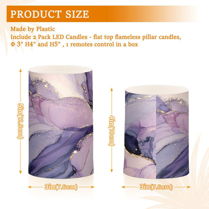 BOENLE Flickering Flameless Candles, Purple Marble Lavender Liquid LED Candles with Remote Timer, Set of 2 Battery Operated Candle for Valentine Wedding Birthday