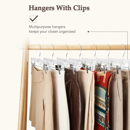 HOUSE DAY 50 Pack 14 inch Clear Plastic Pants Hangers with Clips, Skirt Hangers, Clip Hangers for Pants, Trouser Bulk Plastic Pant Hangers