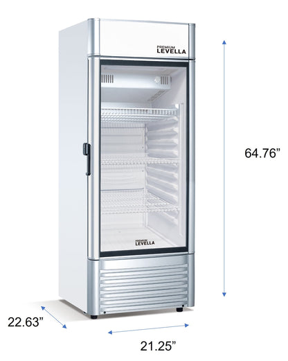 PremiumLevella PRF65DX Single Door Merchandiser Refrigerator-Upright Beverage Cooler-6.5 cu ft-Silver, 6.5 cu.ft. Single Swing Door
