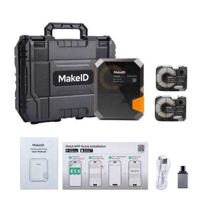 Makeid P31S Industrial Label Maker Portable Bluetooth Printer with 0.75" x 19.68ft Label for Wire Cable Labeling Machine, Job Sites and Heat Shrink Tubing Labeler-Hardcase with 3 Cartridges Bundle