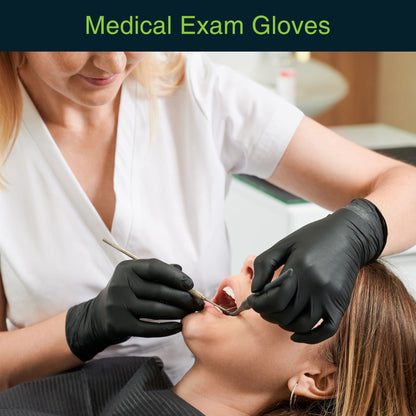 FifthPulse Black Vinyl Disposable Gloves Medium 50 Pack - Latex Free, Powder Free Medical Exam Gloves - Surgical, Home, Cleaning, and Food Gloves - 3 Mil Thickness