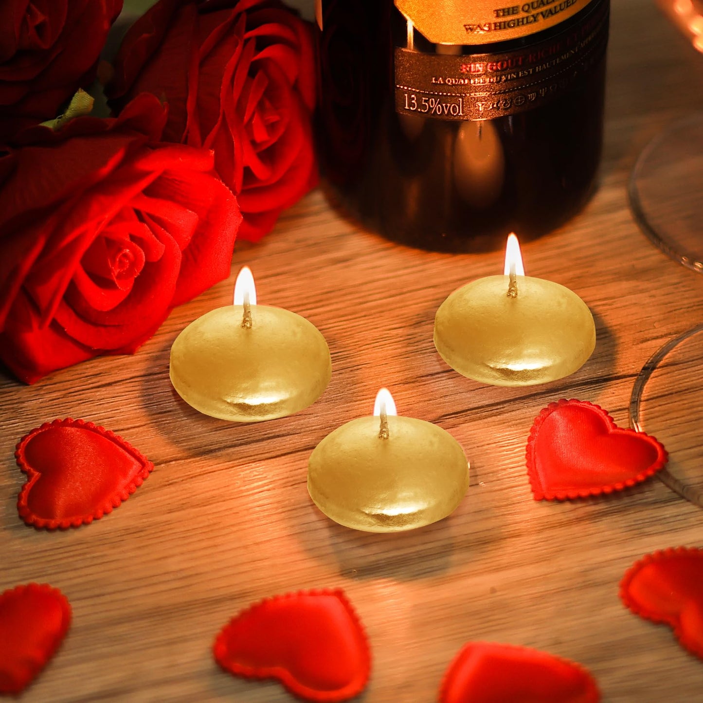 20 Pcs Floating Candles Centerpieces, 1.5 Inch Unscented Floating Candles Small Decoration for Valentine's Day, Thanksgiving, Wedding (Gold)