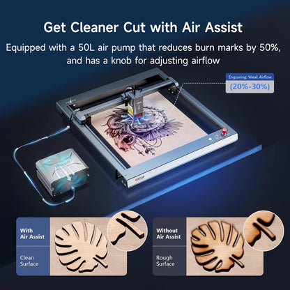 Ortur Laser Master 3 20000mW with Air Assist Laser Engraving Machine, Support APP Control Laser Engraver, Higher Power Laser Cutter for Wood Leather, Black Acrylic & Metal Engraver, Class 4
