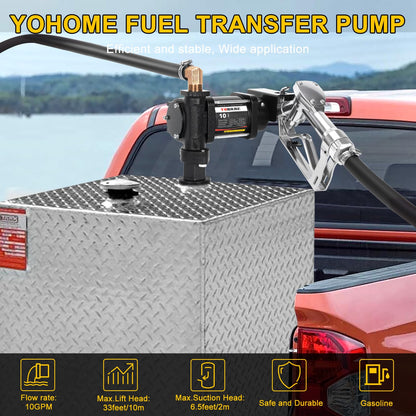 YOHOME 12V 10 GPM Fuel Transfer Pump with Discharge Hose & Manual Nozzle, Gasoline, Diesel, Kerosene & Biodiesel