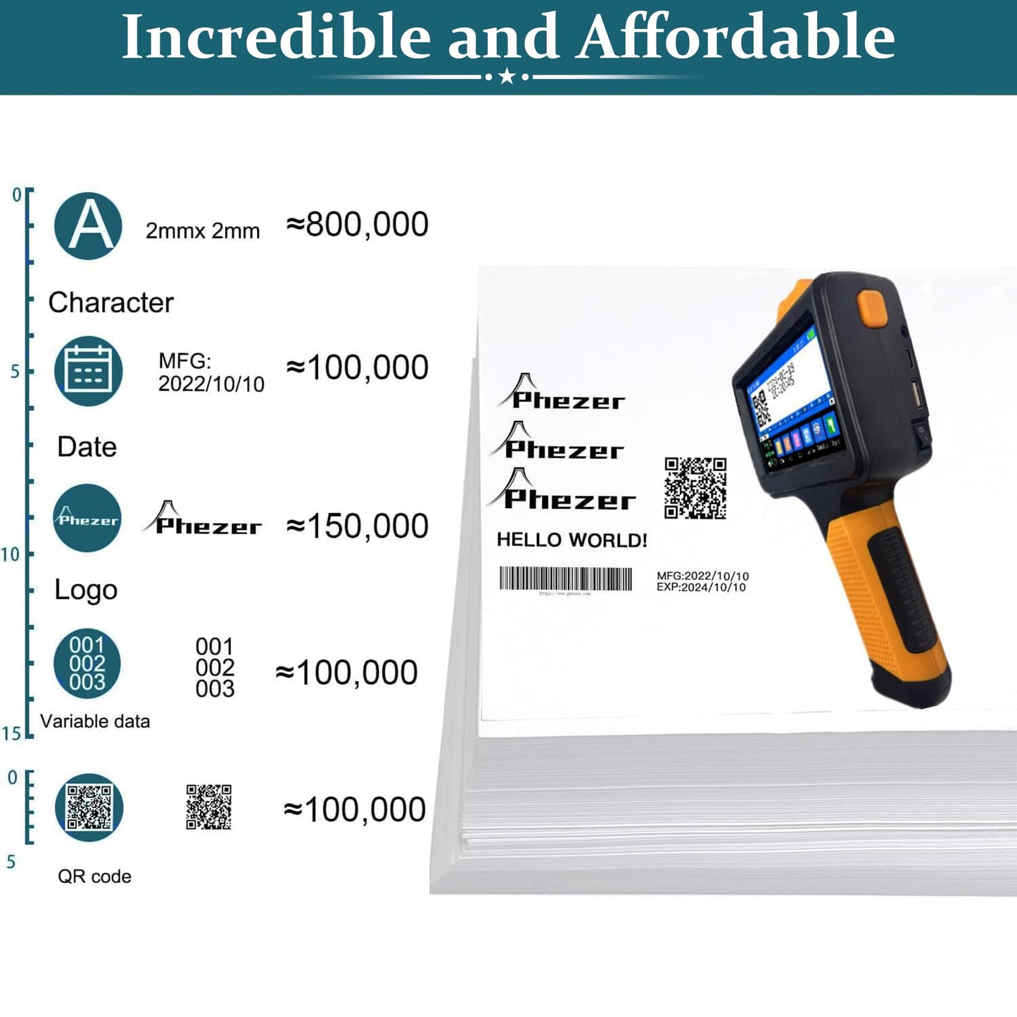 Phezer P19 Handheld Inkjet Printer for Any Surface, Portable 360° All-Round Coding Machine Print Height 2-12.7mm for Date/Time/Barcode/QR Code/Logo, with Cartridge(Anti-Slip Handle, Upgrade Version)