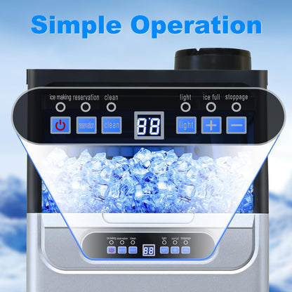 Amzgachfktch Commercial Ice Maker, 100lbs/24H Ice Maker Machine, 2 Water Inlet Modes, Ice Machine with 22lbs Storage, Auto Self-Cleaning, Under Counter/Freestanding Ice Maker for Home/Office/Shop/Bar