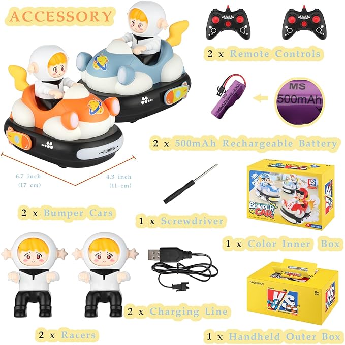 Remote Control Speed Bumper Cars Toy (2 Cars Set) – Rechargeable RC Ejector Cars with Music &amp Lights Fast-Response 2-Player Battle Racing Game for Kids Ages 3–8