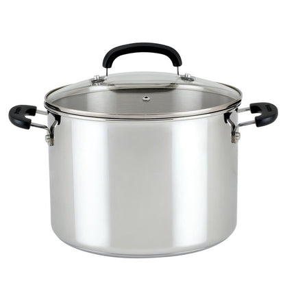 Farberware Brilliance Stainless Steel Stockpot with Glass Lid, 8 Quart, Dishwasher Safe and Induction Ready, Compatible with All Cooktops, Stainless Steel