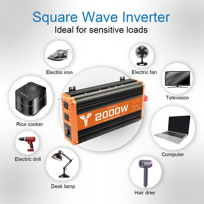 MKLIHFD 2000 watt Pure sine Wave car Inverter 12V DC to 120V AC, 4000W Surge Peak Power, Inverter for RV, Truck, Solar, Campers with 2 AC Outlet, Remote Control Compatible with Lithium Battery