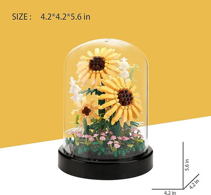 Sunflower DIY Building Blocks Kit - 545 PCS Botanical Flower Bouquet Micro Bricks for Adults and Ages 14+ Creative STEM Gift Home &amp Office Decor with Dust Cover
