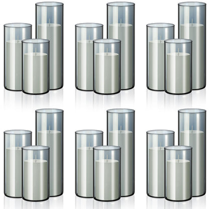 Shihanee 36 Pcs Pillar Candles and Glass Cylinder Vases Tall Cylinder Holders for Pillar Candles Wedding Centerpieces, Total 18 Sets(2.6'' X 4.7'', 5.9'', 7.9'',Smoke Gray,White)