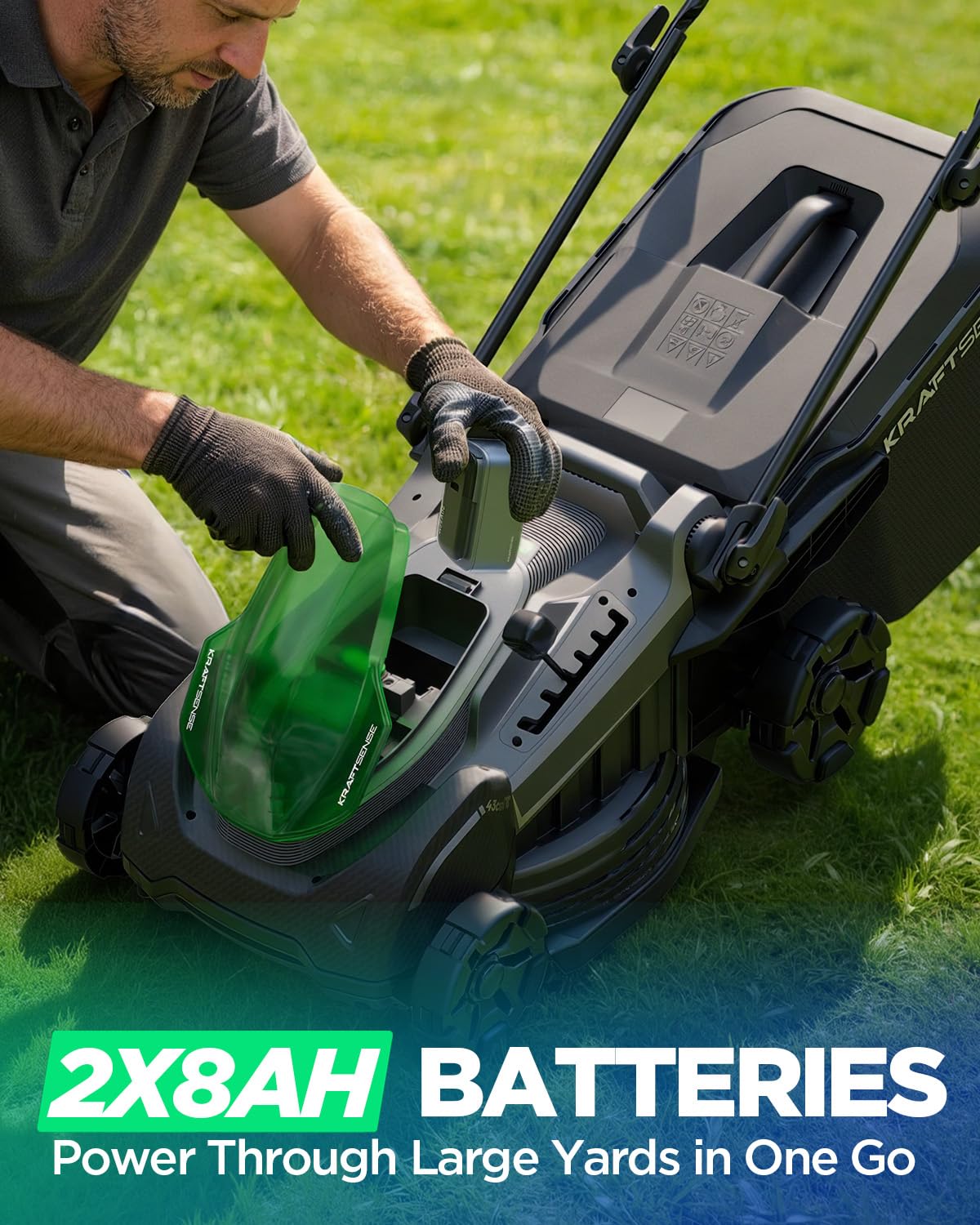 18" Electric Lawn Mower, 40V Cordless Lawn Mower with 2x8.0Ah Batteries & Charger, Brushless Motor, 2-in-1 Mulching & Bagging, 6-Position Height Adjustment, for Medium Yards