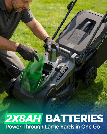 18" Electric Lawn Mower, 40V Cordless Lawn Mower with 2x8.0Ah Batteries & Charger, Brushless Motor, 2-in-1 Mulching & Bagging, 6-Position Height Adjustment, for Medium Yards