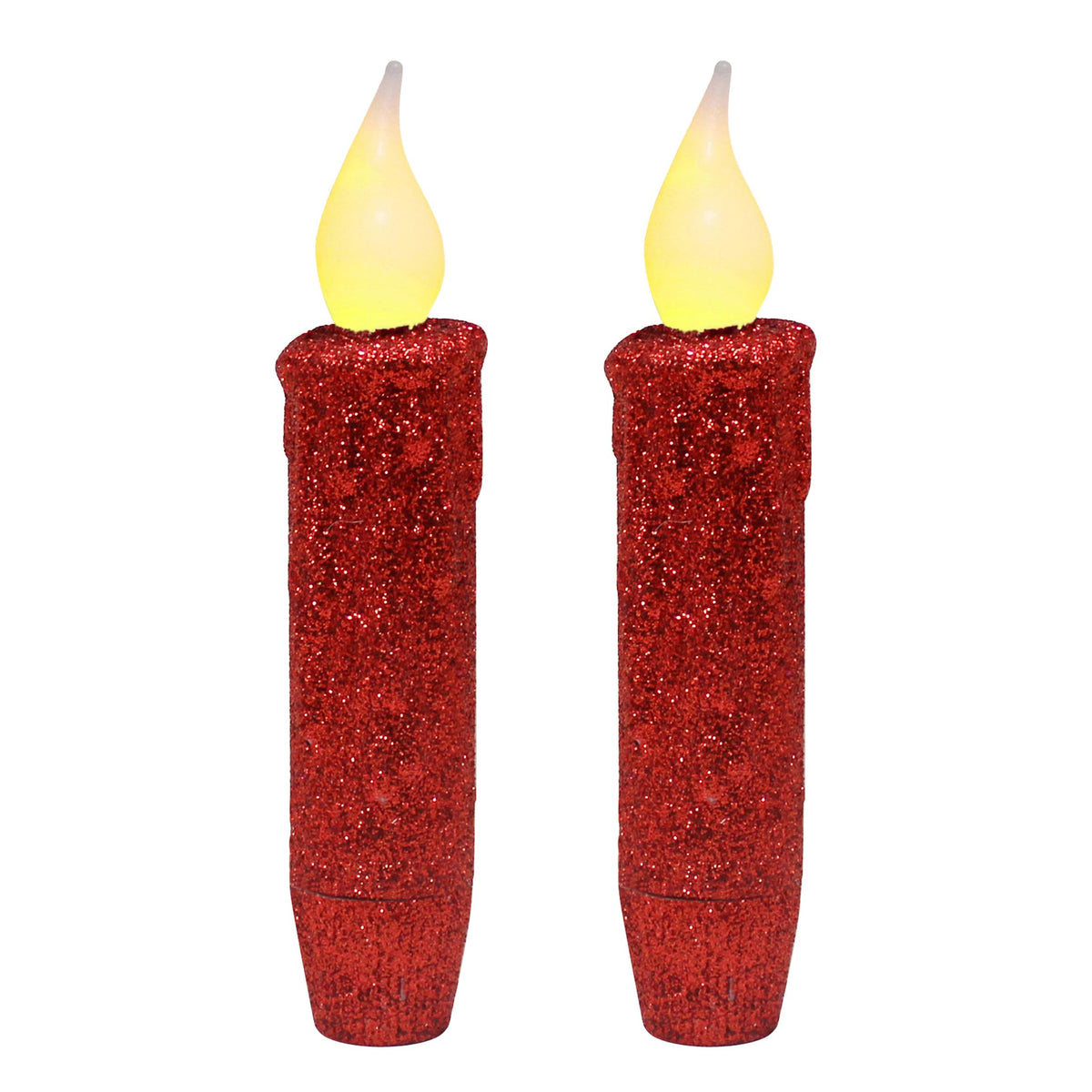 CVHOMEDECO. Glitter Flameless Candles Flickering Battery Operated LED Taper Candles with Timer for Home, Wedding, Halloween, Christmas Decor. Red, 4-3/4 Inch, Set of 2