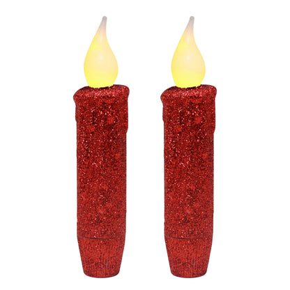 CVHOMEDECO. Glitter Flameless Candles Flickering Battery Operated LED Taper Candles with Timer for Home, Wedding, Halloween, Christmas Decor. Red, 4-3/4 Inch, Set of 2