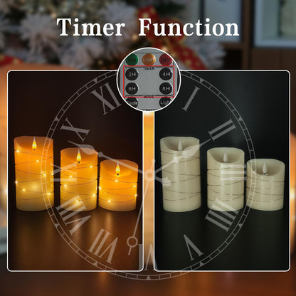 Flameless Candles Set of 3 (3" x 4", 5", 6") – Real Wax Battery Operated Candles with Remote, Flickering Flame, 2/4/6/8H Timer, Brightness & Flicker Mode Adjustment – Led Candles, Ivory, Unscented