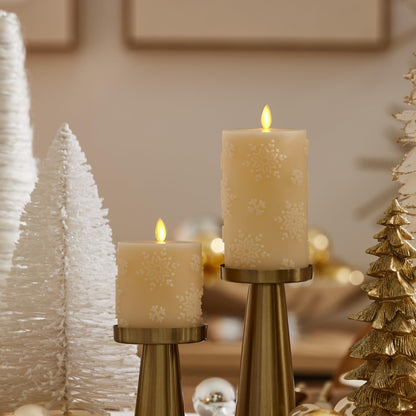 Luminara White Swan Snowflake Embossed Flameless LED Candle, 3.2" x 4.5", Moving Flame, Safe Timer Feature, Real Wax, Battery Operated Home Décor