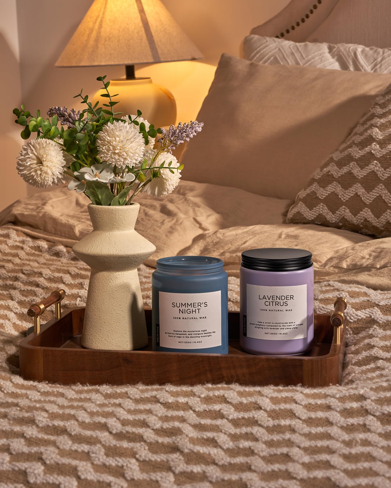 M&SENSE Summer's Night Scented Candles for Home, 19.4oz Large Natural Organic Soy Candles, 110 Hours Long Lasting, Non Toxic Clean Burn, Strong Manly Romantic Scent for Bath Stress Relief Relaxation