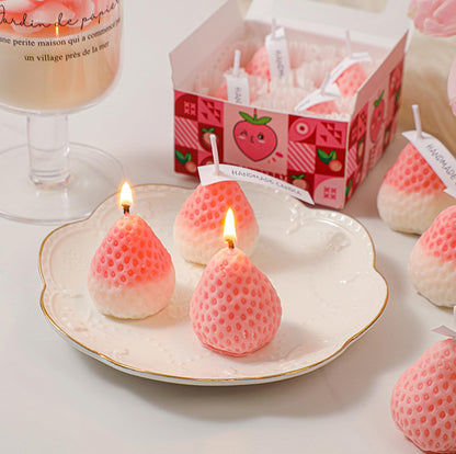 Strawberry Shaped Scented Candle,4PACK 75G Fruit Aroma Soy Wax Decorative Candle for Table Photo Prop Birthday Gift,Prefect for Meditation Stress Relief Mood Boosting Bath Yoga (Pink&White)