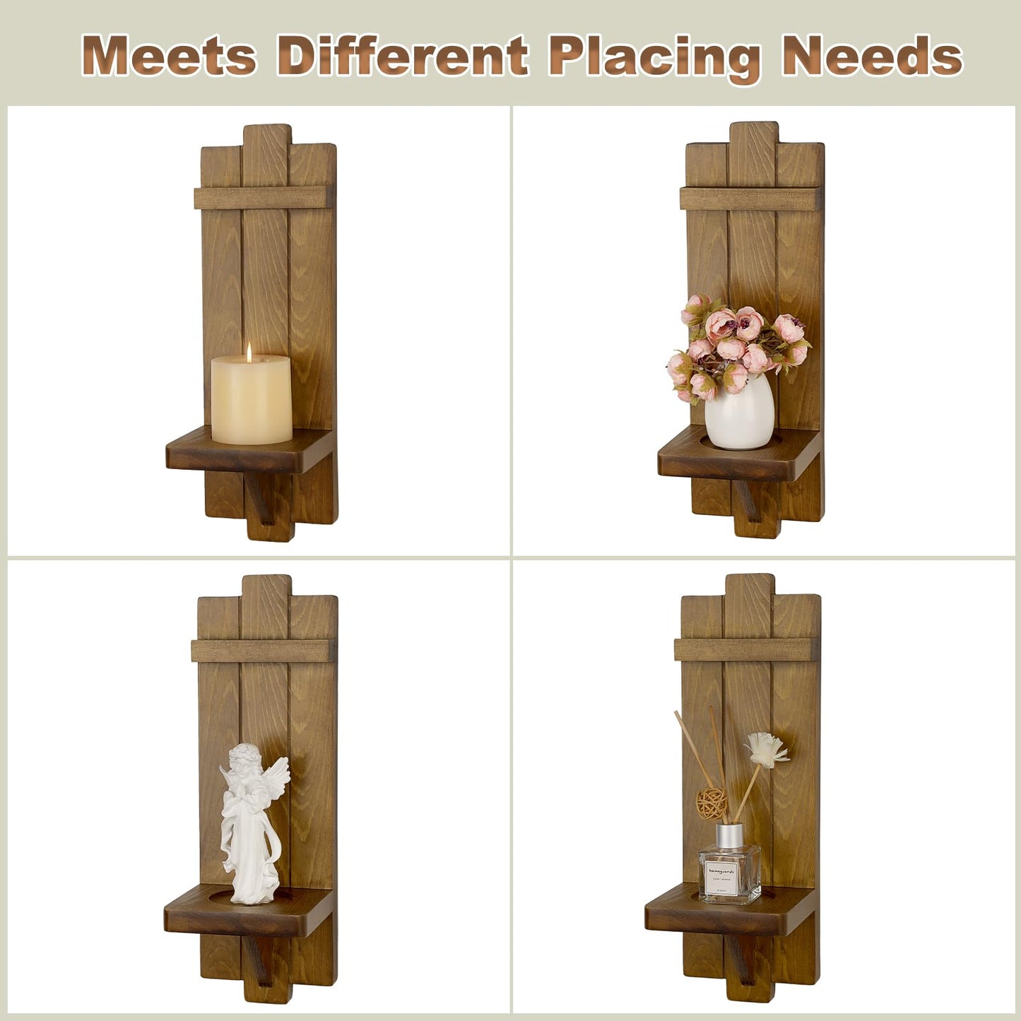 OwnMy Wood Wall Candle Sconces Set of 2, Brown Hanging Pillar Candle Holders Farmhouse Wall Decors, Rustic Candle Sconces Hanging Candlestick Holder for Living Room Fireplace Dining Room Bedroom