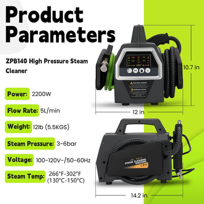 2200W High Pressure Steam Cleaner, Portable Steamer for Cleaning, 5 Cleaning Modes, 30s Fast Heating, 120V, Multi-Purpose Steam Cleaner for Home, HVAC, Grout, Car Detailing, Floor, Upholstery