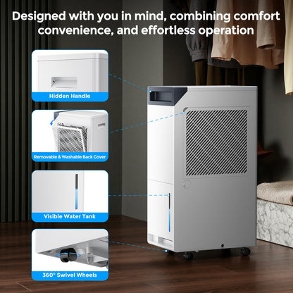4500 Sq.Ft. Most Efficient Energy Star, Max 80 Pint/D (Standard 52Pint/D) Smart Compressor Dehumidifier with APP/WIFI, Intelligent Humidistat for Basement, Home, Bedroom, Bathroom, Garage(White)